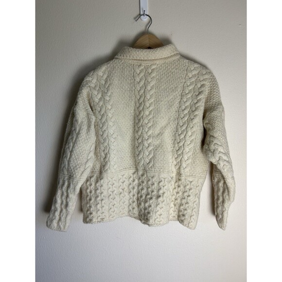 Vtg Wool Fisherman Chunky Cable Knit Ivory Classic Cardigan Sweater Small S - Picture 5 of 5